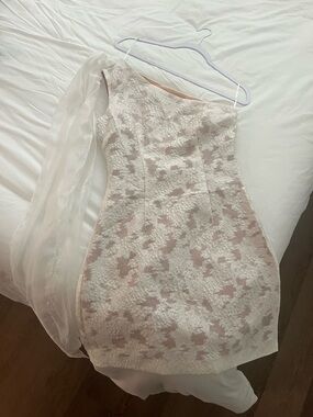 Elliatt One-Shoulder Lace Cocktail Dress in Ivory and Blush